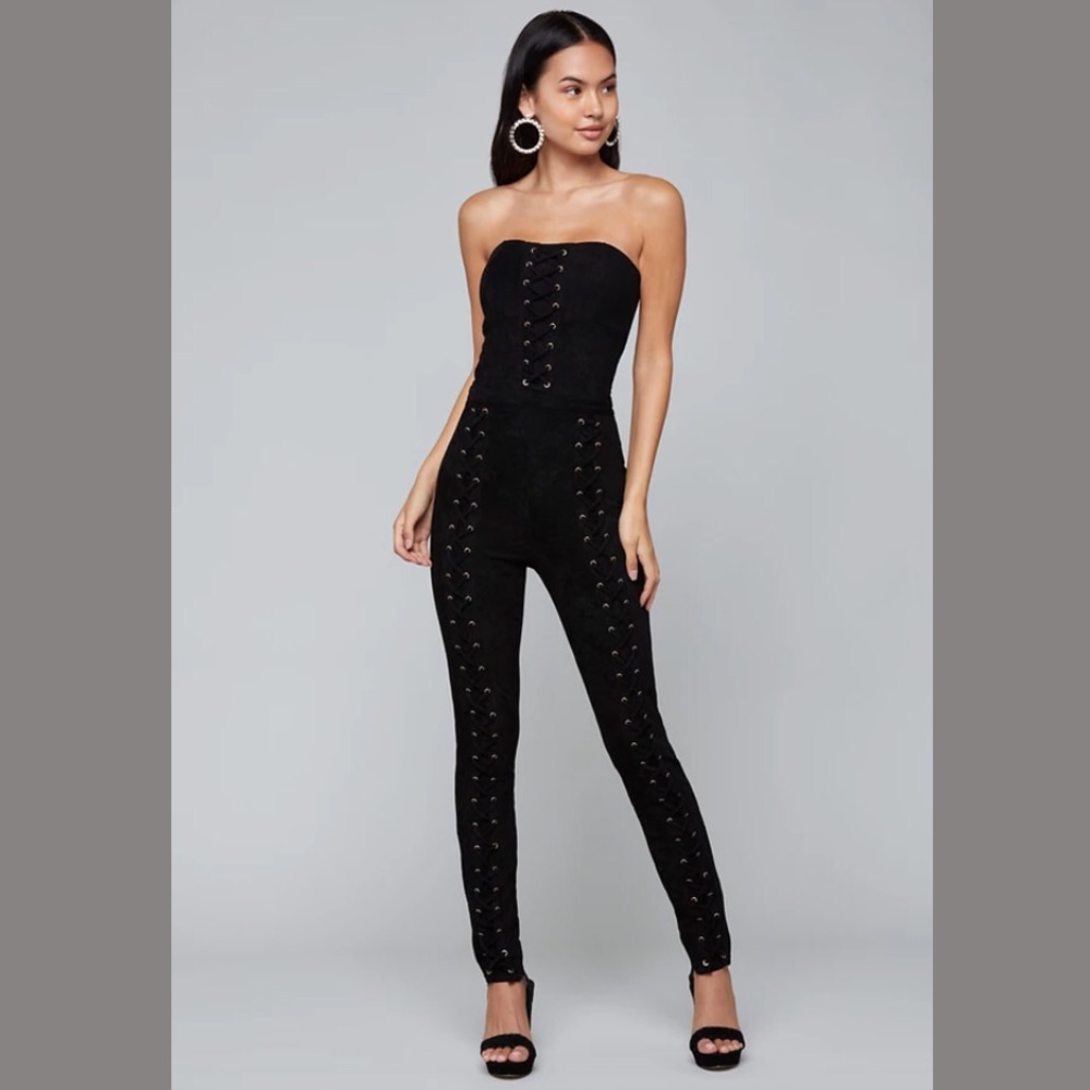 Bebe Faux Suede Lace Up Jumpsuit
